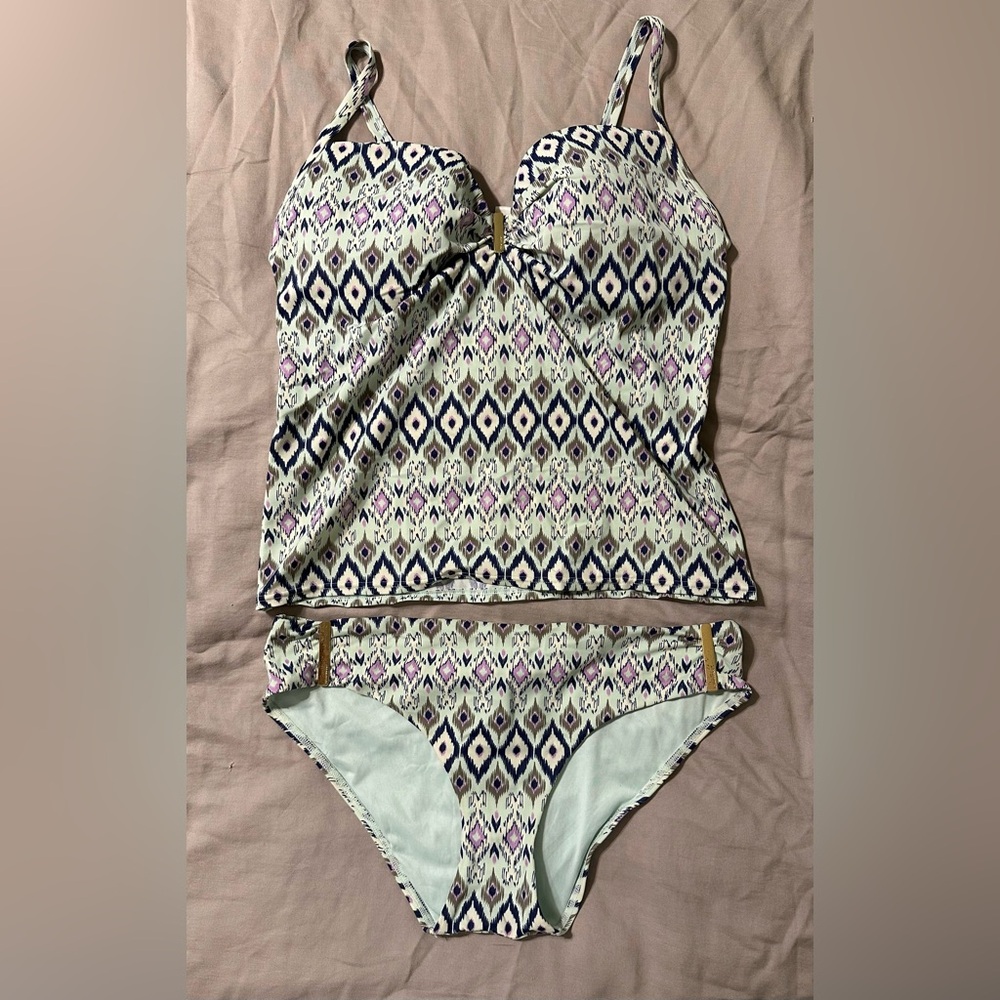 Victoria's Secret Blue, purple and Cream Patterned Tankini Swimwear